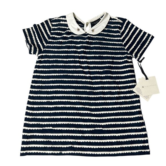 Victoria Beckham For Target Top Girl M Navy White Striped Embroidered Bee Collar - Picture 1 of 9